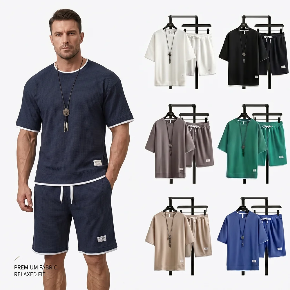 Street Fashion Dance - Summer Men's Waffle Knit Tracksuit Oversized