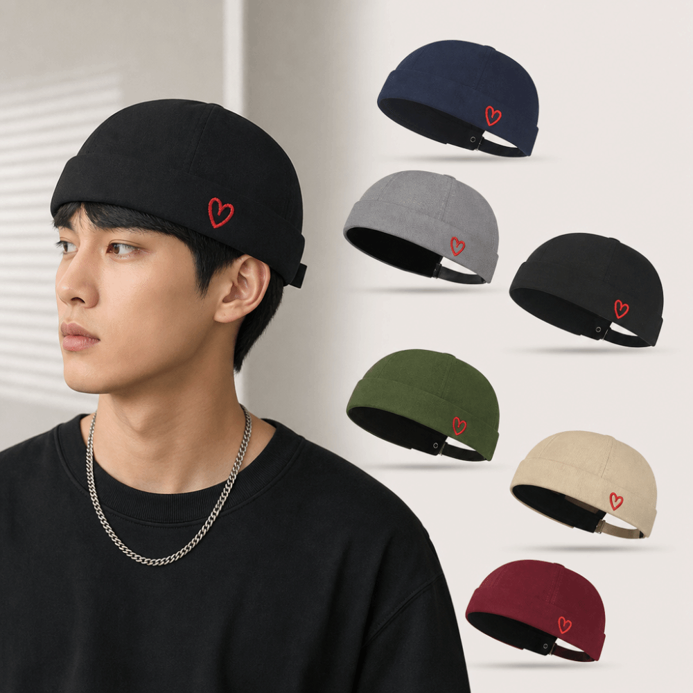Bucket Hat Embroidered - Fashion Embroidered Heart Brimless Hat Adjustable