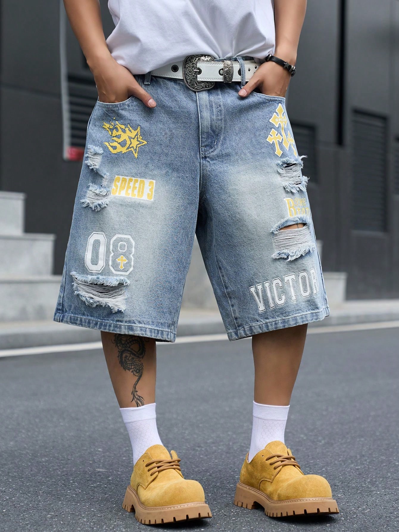 Street Fashion Baggy - Men's Loose Fit Denim Bermuda Shorts,