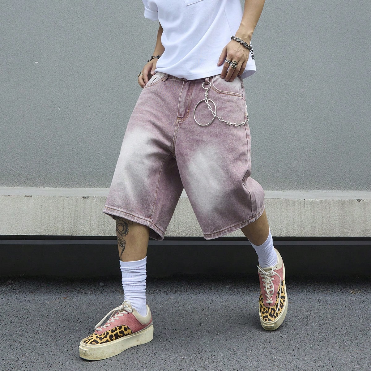 Men's Pink Gradient Denim Shor - огляд і ціна Street Fashion Baggy