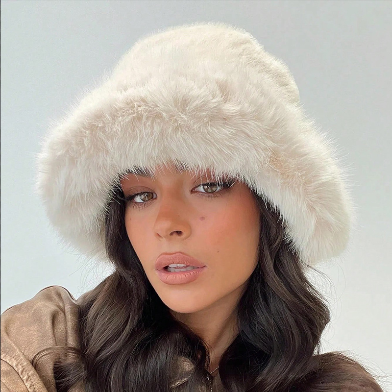 Women's Fuzzy Wide Brim Faux F - огляд і ціна Bucket Hat Embroidered