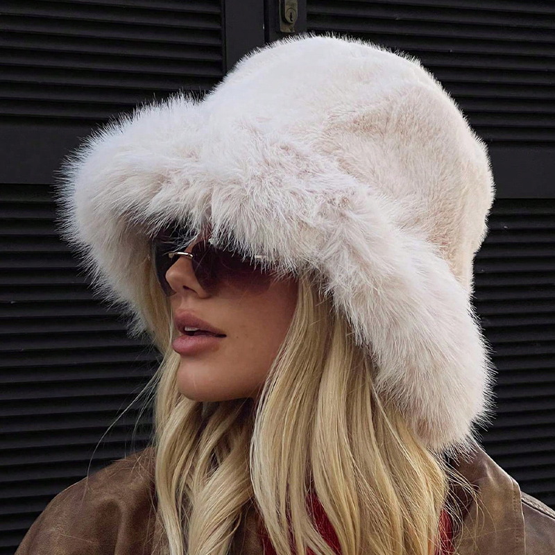 Women's Fuzzy Wide Brim Faux F - огляд і ціна Bucket Hat Embroidered